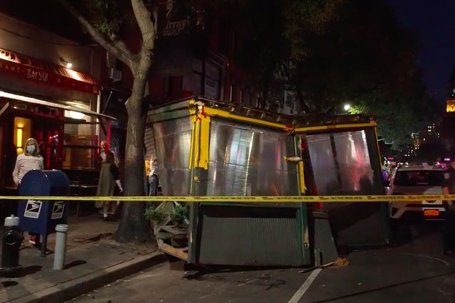 The outdoor dining shed at Greenwich Village restaurant Bar Six after it was dragged by a sanitation truck.